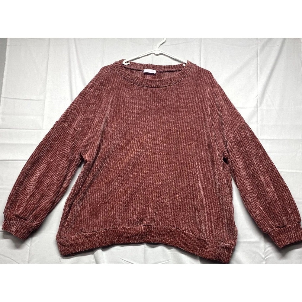 Pink Lily Sweater Womens Medium Rise Side Slit Ribbed Chunky Knit Crew Neck
